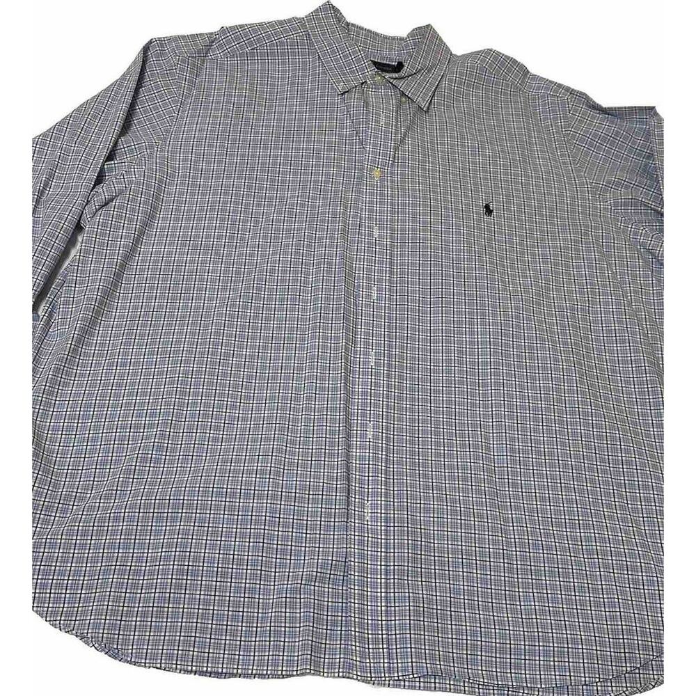 Polo Ralph Lauren Shirt Men 2XB‎ Blue Plaid Cotton Stretch Long Sleeve Button Up